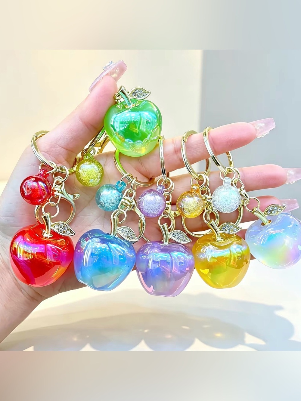 COLORFUL LASER APPLE KEYCHAIN / BAG CHARM